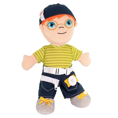Fastening Learn To Dress Doll - Male with Navy Hat and Glasses
