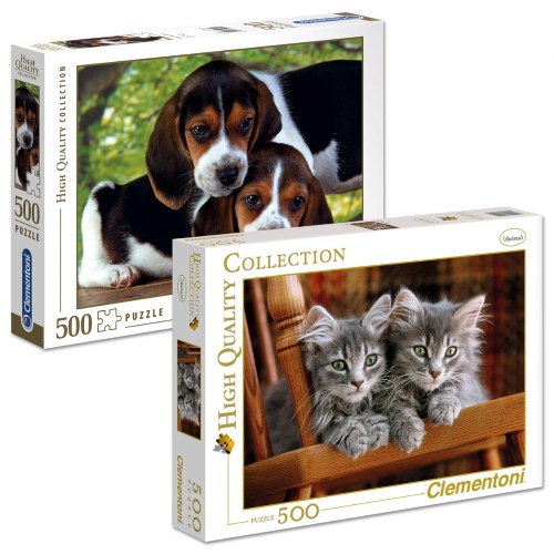 Gray Kittens & Beagle Puppies - Two 500 Piece High Quality Collection Puzzles