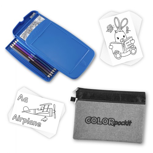 Portable Coloring Kit with Storage Bag & Bonus ABC Learning Cards - Blue
