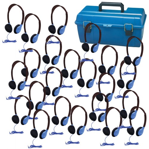 Multi Pack Deluxe Foam - 24 Personal Headphones in Blue with Carry Case