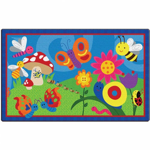 Friendly Cutie Bright Colored Bugs and Flower Carpet - 3' x 5' Rectangle