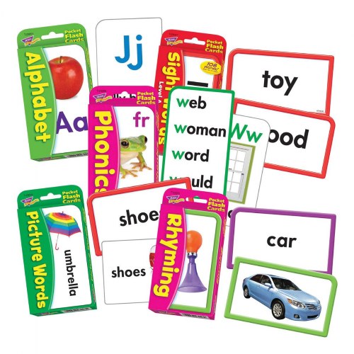 Early Literacy Flash Cards with Words and Pictures - Set of 5