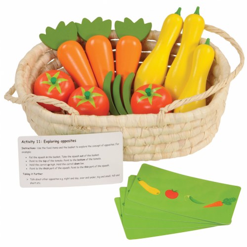 Harvest Basket Wooden Vegetables with Activity Cards