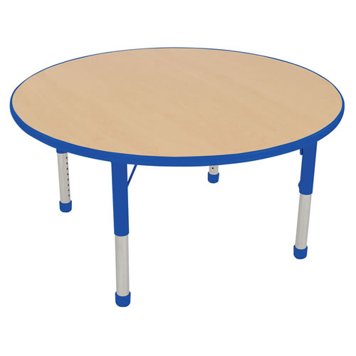 Nature Color Chunky 42" Round Table with 21-30" Adjustable Legs - Blue