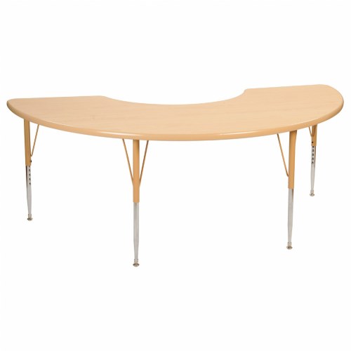 Nature Color 36" x 72" Half Moon Table with 21-30" Adjustable Legs - Natural
