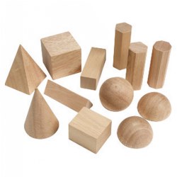 Grades 1 & up. Students can explore shape, size, pattern, volume and measurement with these invaluable hands-on tools. Smooth wooden cones include sphere, cube, cylinders, pyramid, prisms, hemisphere and rectangular solids, ranging in size from 2" to 3".