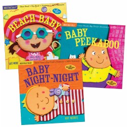 Birth & up. Have fun playing a game of peek-a-boo, going to the beach, and learning how to get ready for bed with baby in this vibrantly-illustrated Indestructibles® Baby Book set. Your little one will enjoy stories they can literally "chew on." This set of 3 paperback books are illustrated by Kate Merritt and contain 6 pages each. Soft and paper-like, these books are chew proof, rip proof, non-toxic, and dishwasher and washing machine safe!