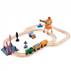 Image of Crossing & Crane Set - 34 Piece Wooden Railway Playset