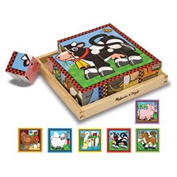 Image of Wooden Farm Animals Cube Puzzle - 6 Puzzles in One,  16 pieces