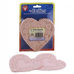 4" Pink Paper Heart Doilies - 100 Count