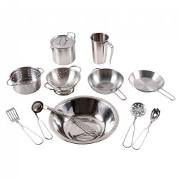 Image of Dramatic Play Stainless Steel Kitchen Set with Utensils - 12 Pieces