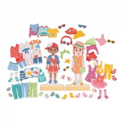 Image of Wooden Dress-Up Magnetic Puzzle - Boy and Girl Models - 66 Pieces