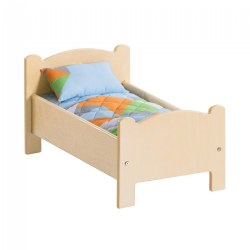 Image of Wooden Doll Bed with Bedding