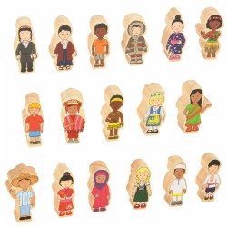 Children From Around the World Wooden Block Figures - 17 Pieces