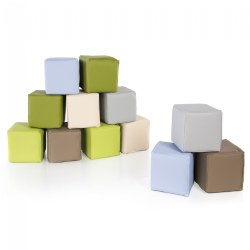 Birth & up. Our softline collection provides colorful, thoughtful transition pieces that assist children in acclimating to and mastering their surroundings. Soft, oversized Toddler Blocks allow for a variety of building and color exploration experiences. The 12 soft cubes are in six, bright natural colors, perfect for stacking, sitting, and sorting. Place these blocks in any educational area for hands-on learning activities or let children bring them to dramatic play spaces for additional building pieces. Easy to clean surface - simply wipe clean with a damp cloth. Each cube measures 5.5" x 5.5". One year warranty.