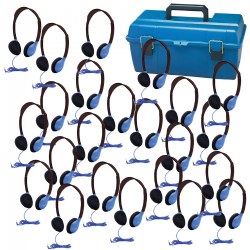 Image of Multi Pack Deluxe Foam - 24 Personal Headphones in Blue with Carry Case