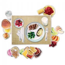 3 years & up. Have fun while building healthy breakfast, lunch, and dinner plates with foods that represent the 6 main food groups. Includes 34 illustrated magnetic pieces, 12"L x 16.5"W wipe-on/wipe-off magnetic placemat, menu pad, and suggested activities.