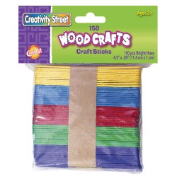 Image of Bright Hues Colorful Wooden Craft Sticks - 150 Pieces