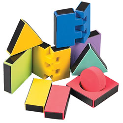 3 years & up. Bring new life to your child's block set with these unique magnetic construction blocks. The colorful shapes and colors that make up this block set are magnetic, allowing for endless creations of the imagination. Storage of these blocks comes easily with the provided clear plastic jar. Includes 108 pieces in 6 colors: teal, red, yellow, light green, purple, and blue.