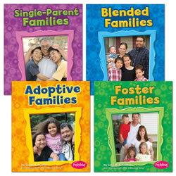 3 years & up. Use these wonderful My Family Books Readings About Different Family Types to introduce your children to a variety of families. This set of books celebrates the diverse family groups that make up our world! Children will enjoy connecting with families similar to theirs and learning about different ones. The positive, clear text helps emergent readers understand different family relationships, while recognizing the bonds that all families share. Encourage children to ask questions about vocabulary words they're unfamiliar with. Set of 4 paperback books.