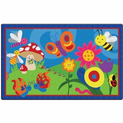 Friendly Cutie Bright Colored Bugs and Flower Carpet - 3' x 5' Rectangle