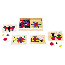 Image of Pattern Blocks & Boards with Wooden Shape Blocks