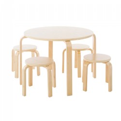 Image of Natural Color 24" Round Nordic Table and 4 Stools