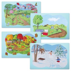 3 years & up. Great for teaching about seasons and storytelling. Includes a colorful background for all 4 seasons, for a total of 35 pre-cut washable pieces. Sets are designed to be used on top of flannelboards that are at least 24" wide. Washable and colorfast. Flannelboard not included.
