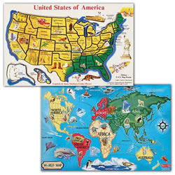 United States & The World Jigsaw Puzzles (Set Of 2)