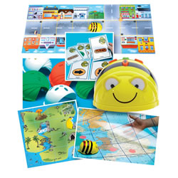3 years & up. Use this Bee-Bot® Starter Pack as an exciting way to introduce sequencing to children. This set has a range of materials guaranteed to keep you busy for hours, planning routes and courses and creating your own mat designs. Includes: 1 rechargeable Bee-Bot®, 4 activity mats (Treasure Island mat, 2 transparent grid mats, and Busy Street mat), 49 sequence cards, and a USB cord to recharge the Bee-Bot® on any computer. One-year warranty.