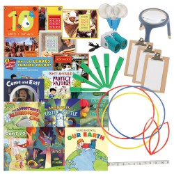 3 years & up. The hands-on exploratory nature of studies in the classroom taps into children's natural curiosity, resulting in a learning environment that is both fun and intentional. This Investigations Kit offers a wide range of tools and materials to support and encourage these in-depth investigations. Kit includes: 20 Child-sized clipboards, Tripod Magnifier, 6 Magnifying Glasses, 6 Binoculars, 6 Magnetic Wands, 10 Measuring Tapes, 6 Sorting Hoops, "Comparing Materials" book set and "Our Global Community" book set.