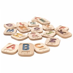 Image of Wooden Braille Alphabet A-Z  Tiles with Upper  Case