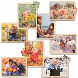 3 years & up. Help children to identify the four seasons with this engaging puzzle set. These 12 piece jigsaw puzzles are vivid, real-life images of children and families enjoying all the seasons. This set promotes fine motor and problem-solving skills. Have children identify which season is being shown as they complete the puzzle. Features two puzzles for each of the four seasons. Pieces are raised for easy gripping. Each 12-piece puzzles measure 9"H x 12"W.