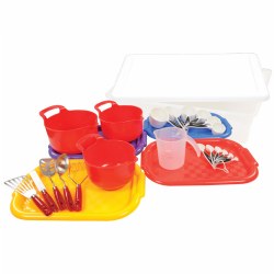 2 years & up. Engage children in meal and food preparation with this wonderful Toddlers & Twos Tasting and Preparing Food Kitchen Accessories Kit. This kitchen accessory set promotes fine motor skills, nutrition learning, mathematics, dexterity, collaborative learning, and creativity. Young learners will delight at the exciting experience of cooking and baking. Encourage your children to join you when cooking or preparing the next meal.