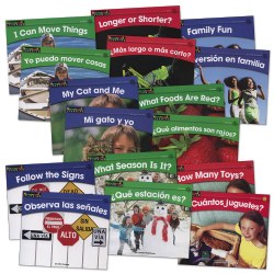 4 years & up. (Level A-E) Expand your classroom library with the Beginning Readers Book Set. Each of the 8 photograph filled books are printed in both English and Spanish for a total 16 high quality leveled readers. Use this set to introduce science, math, or social studies concepts while supporting beginning readers as the develop foundational reading skills.