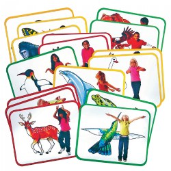 4 years & up. Stretch, strut, waddle, prance and stroll with these body poetry exercises. The back of the cards have 3 related walking patterns for children to follow. Included guide details facts about each animal, exercise routines and ideas for integrating the exercises into the curriculum. Included are 16 exercise cards with different animals printed on to impersonate. Cards measure 8" x 11".