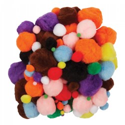 Image of Pom Poms Bright Hues - 100 Count Assorted Sizes