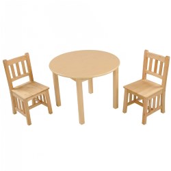 Image of Wooden Round Mission Table with 2 Chairs