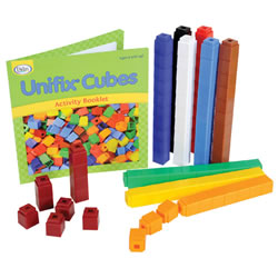 PreK & up. Unifix® Cubes are great for teaching young learners about numbers, patterns, place value, operations and early fractions. This colorful set of cubes come in 10 standard colors. This is a great starter set and Unifix® Cubes hold together firmly and come apart easily for years of use. Ten assorted colors, 100 pieces.
