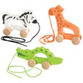 Push & Pull Wooden Wild Animal Set with String - Set of 3