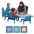 K System&reg; Half Moon Table 30x60 - Natural w/Blue Trim