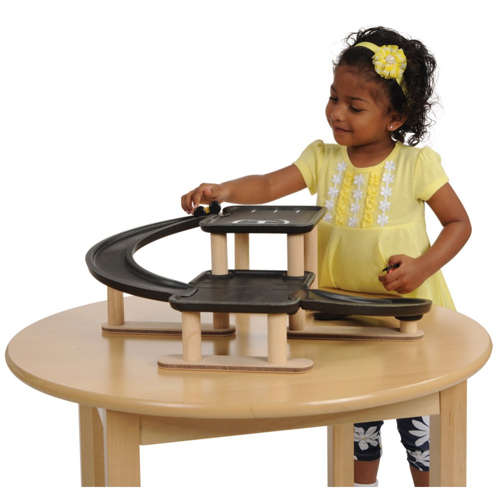 UNIH Kids Garage Toy Set - 4 Floor Parking Garage With Electric Elevator & Race Tracks Blue