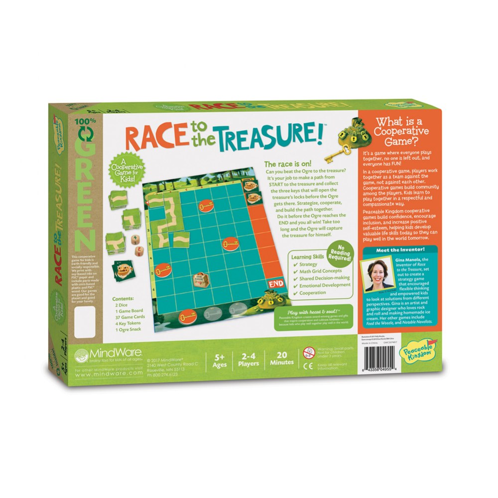 Peaceable Kingdom Race to the Treasure! Cooperative Game for Kids, Ages 5+, Cardboard, 2-4 Players, Colorful Design