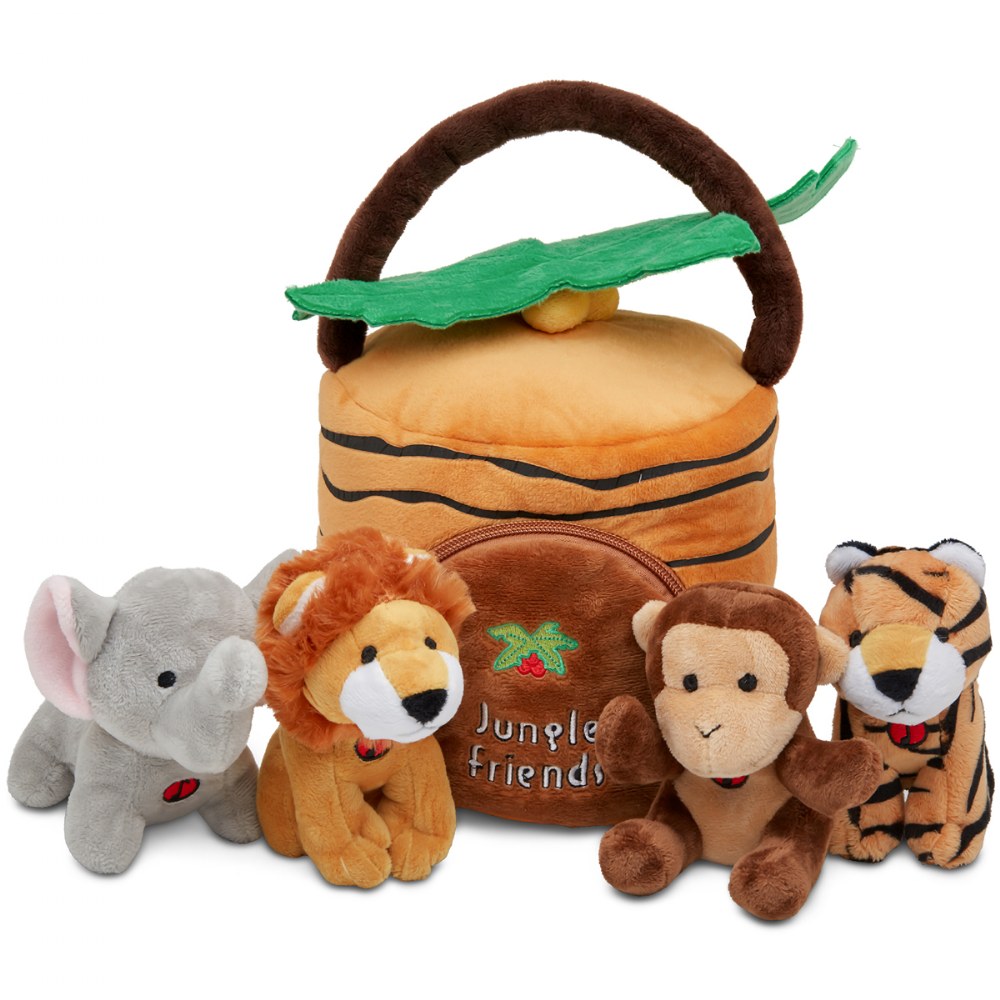 Plush Jungle House Carrier with 4 Talking Soft Safari Plush Animals