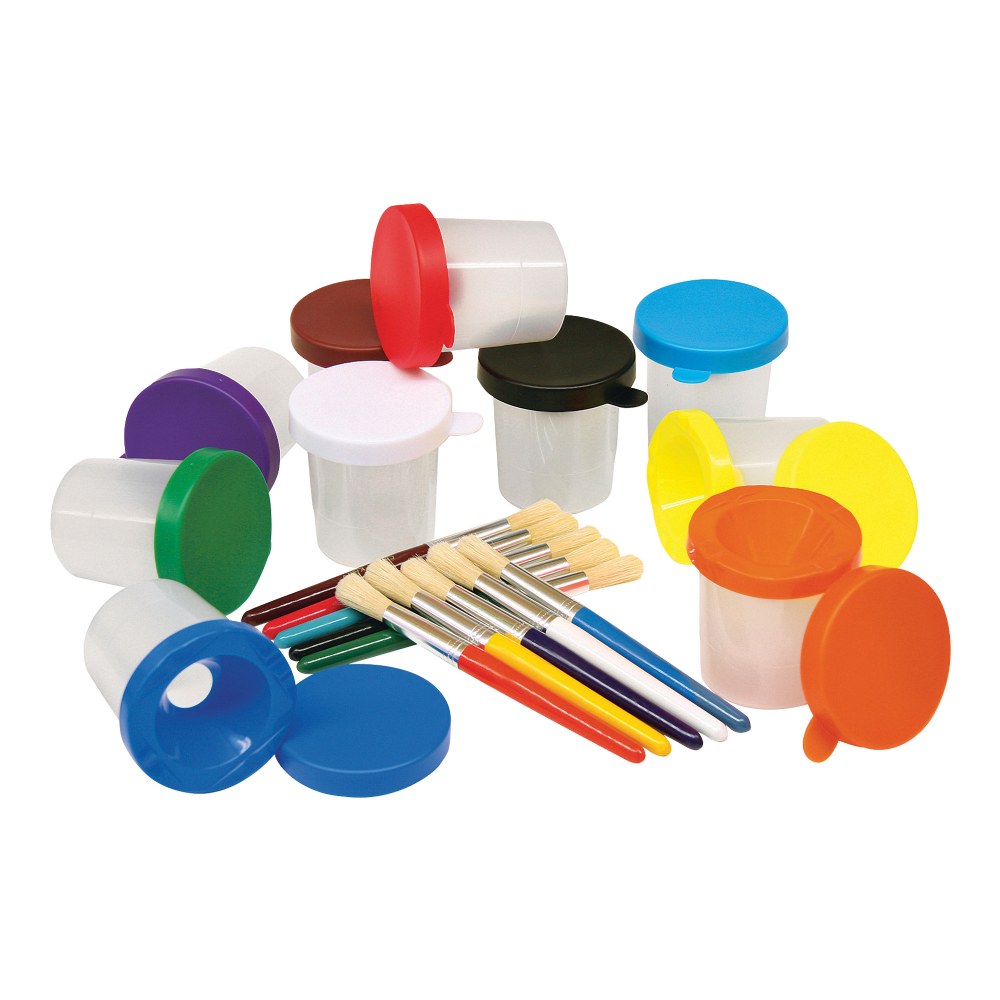 BASSK 4 Colors Anti-Spill Paint Pots with Caps and 4 Colors for Different Kids Brush Sets 