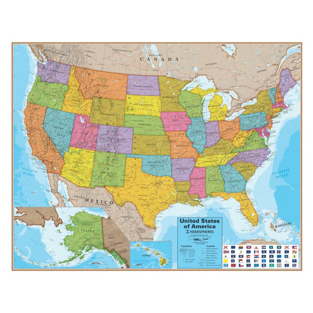 24x36 Map Of United States Heavy Laminated Map