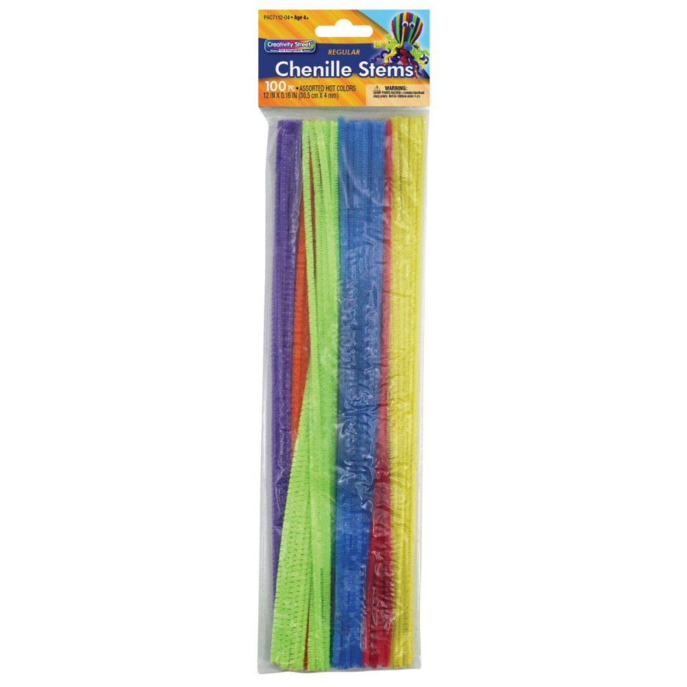 Regular Chenille Stems 4mm x 12 - Assorted Colors - 100 Pieces