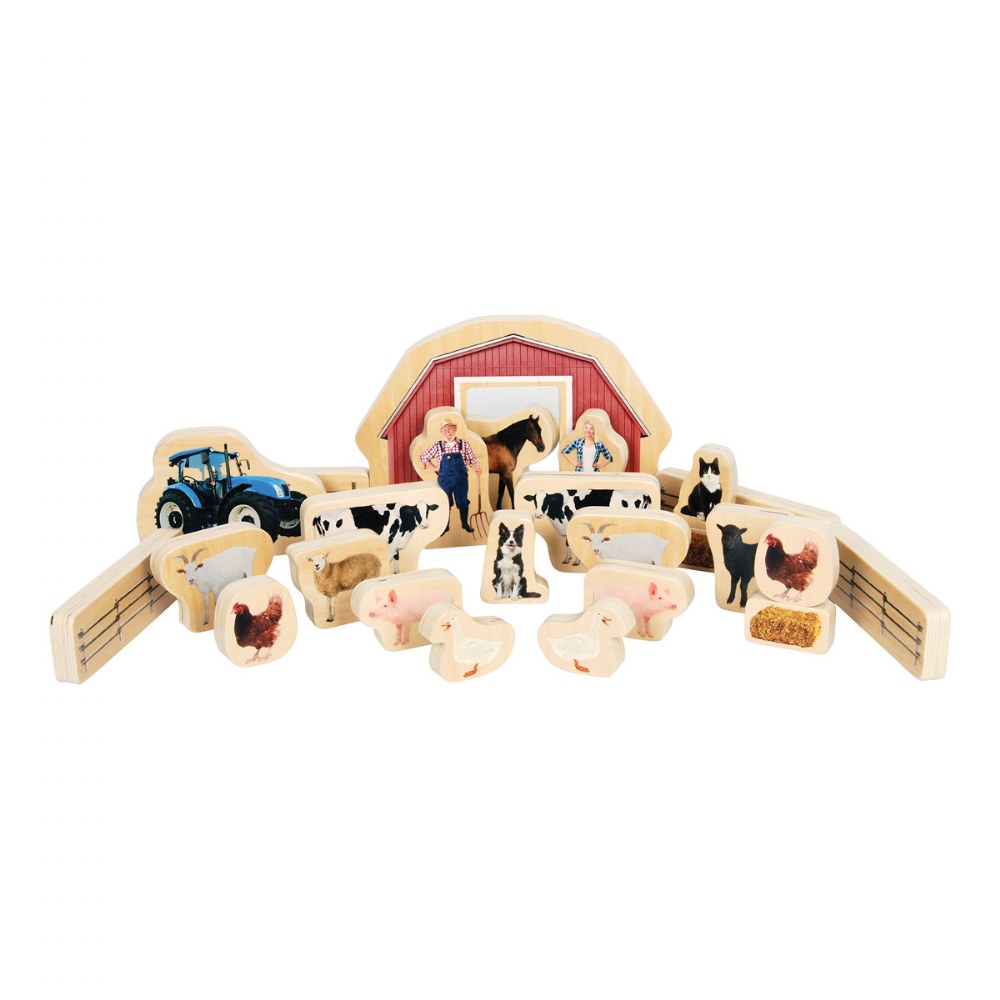 12 Pieces Wooden Animals Toys Set, Wooden Toy Farm and Animals for