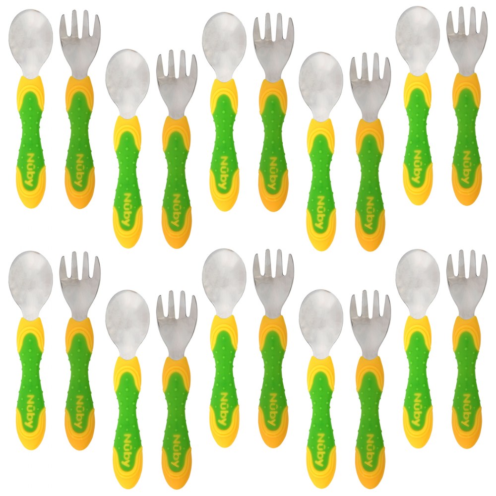 Baby Spoons Forks Set Toddler Babies Kids Training Spoon Easy Grip