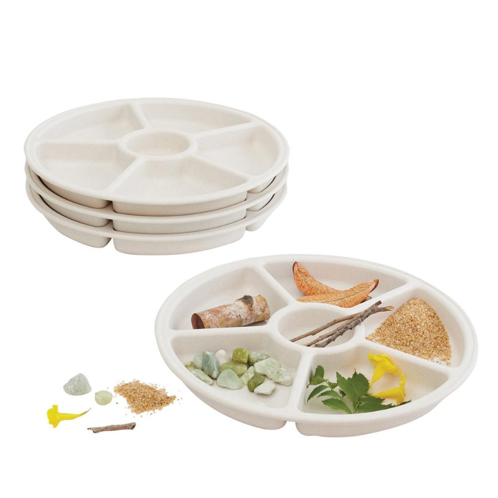 Plastic Serving Platter, Divided Food Tray with 5 Compartments (6